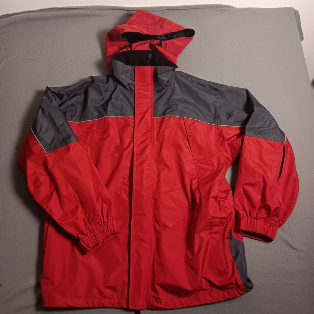 Marlboro FSN Mens XL Snowboard Winter Coat Red Grey Detachable Hood Reflective